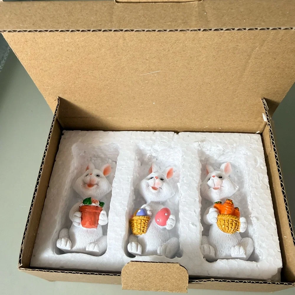 Three Easter Bunny resin figurines. NEW Miniature  Decor